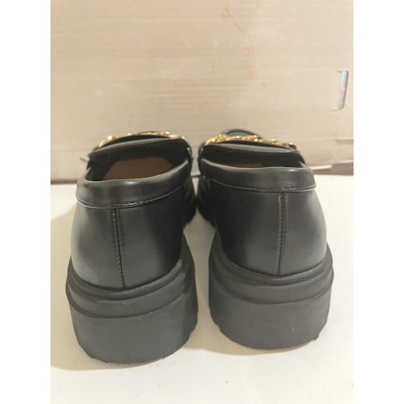 A New Day Women's Size 7.5 Black  Gold Chain chunky Platform Loafers shoes - Picture 5 of 8